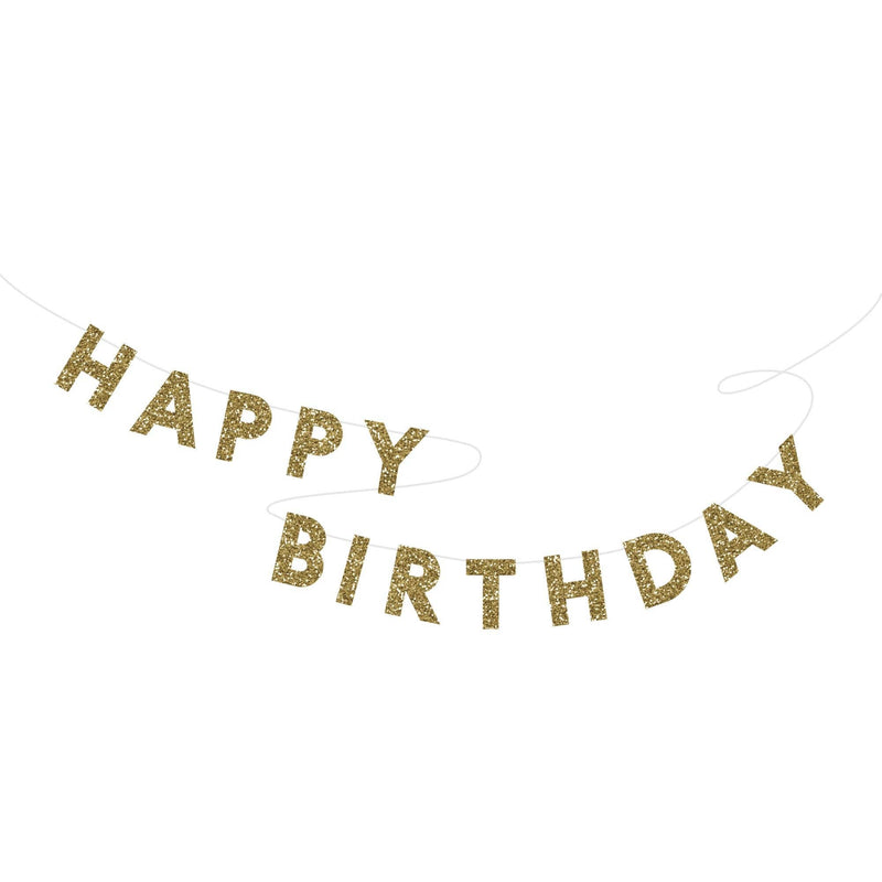 Gold Glitter Happy Birthday Banner | Putti Party Supplies