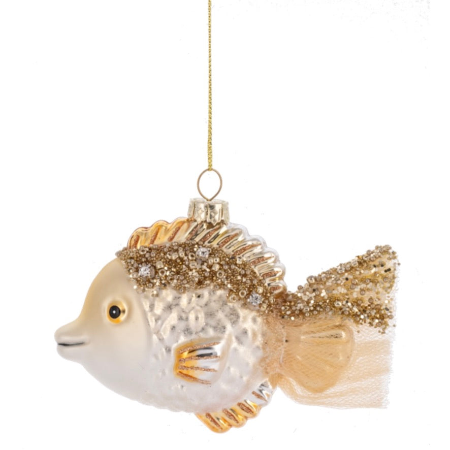 Gold Jeweled Glass Fish Ornament | Putti Christmas