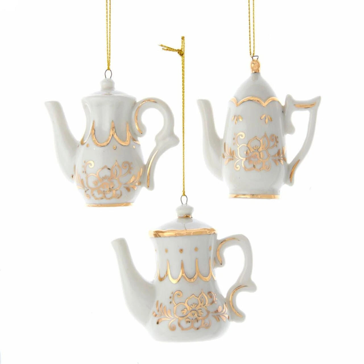 Gold & White Porcelain Teapot Ornament | Putti Christmas Decorations