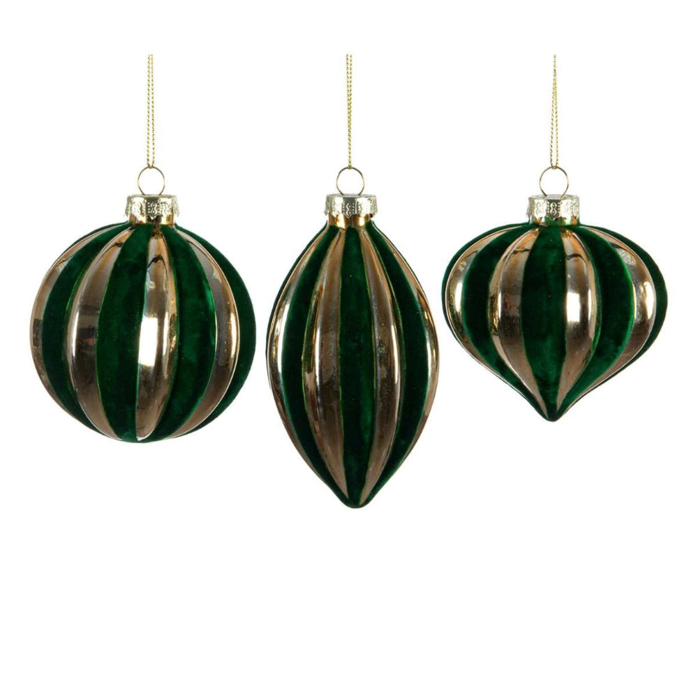 Green and Gold Glass Ornament | Putti Christmas Decorations