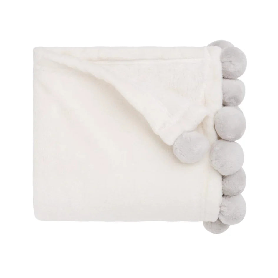 Grey Pom Pom Baby Blanket | Le Petite Putti Canada