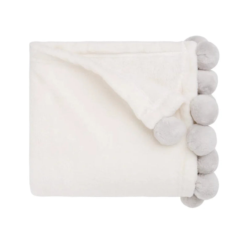 Grey Pom Pom Baby Blanket | Le Petite Putti Canada