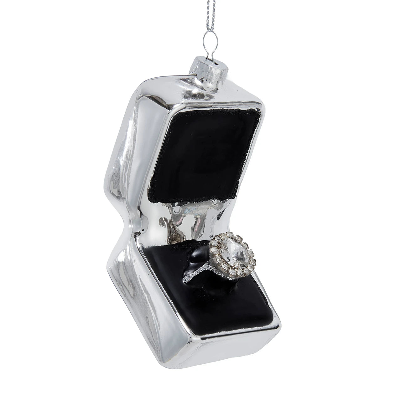 Engagement Ring Silver Box Glass Ornament | Putti Christmas Decorations