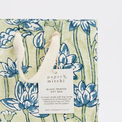 Hand Block Printed Gift Bag Indigo - Small | Putti Fine Furnishings