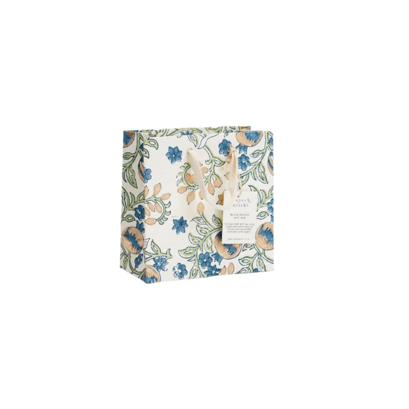Hand Block Printed Gift Bag Indigo - Small | Putti Fine Furnishings