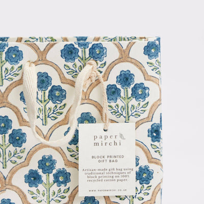 Hand Block Printed Gift Bag Indigo - Small | Putti Fine Furnishings