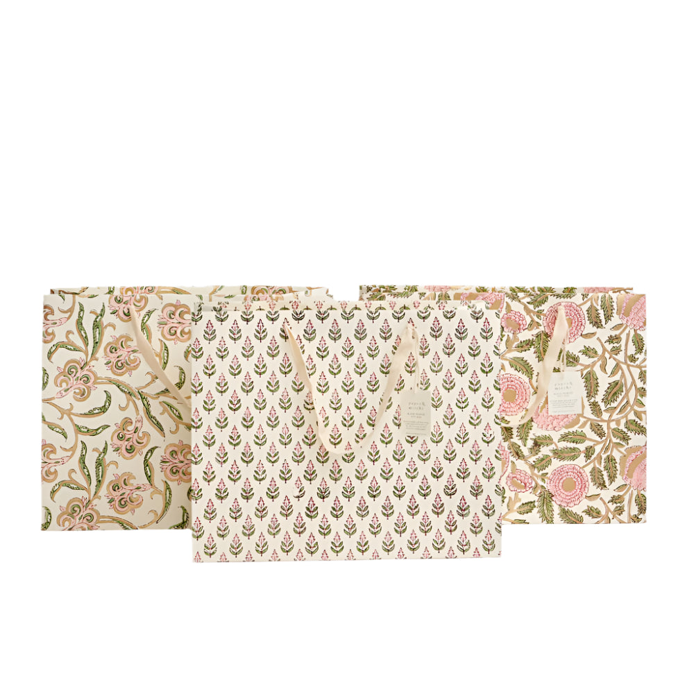 Hand Block Printed Gift Bags Blush - Large | Putti Fine Furnishings
