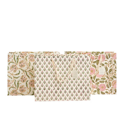Hand Block Printed Gift Bags Blush - Large | Putti Fine Furnishings