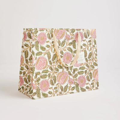 Hand Block Printed Gift Bags Blush - Large | Putti Fine Furnishings