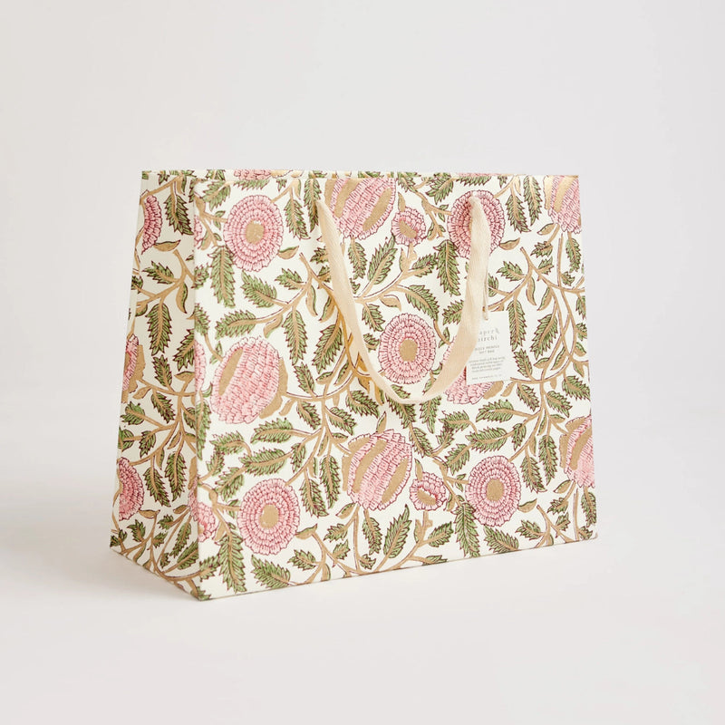Hand Block Printed Gift Bags Blush - Large | Putti Fine Furnishings