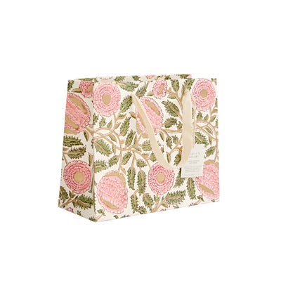 Hand Block Printed Gift Bags Blush - Medium | Putti Fine Furnishings