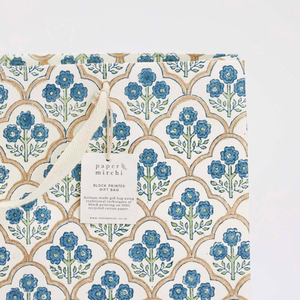 Hand Block Printed Gift Bags Indigo - Large | Putti Fine Furnishings
