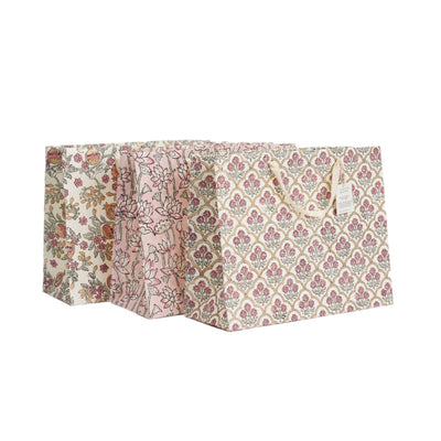 Hand Block Printed Gift Bags Pink Earth - Large | Putti Fine Furnishings