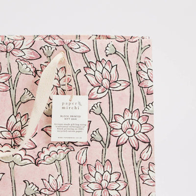 Hand Block Printed Gift Bags Pink Earth - Large | Putti Fine Furnishings