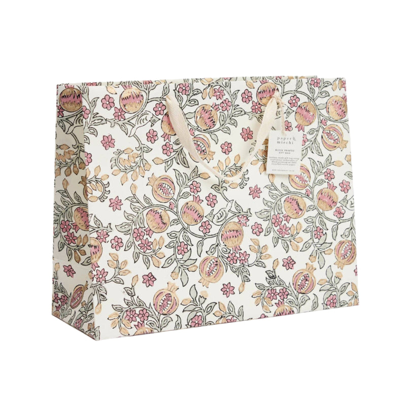 Hand Block Printed Gift Bags Pink Earth - Large | Putti Fine Furnishings
