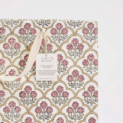 Hand Block Printed Gift Bags Pink Earth - Large | Putti Fine Furnishings