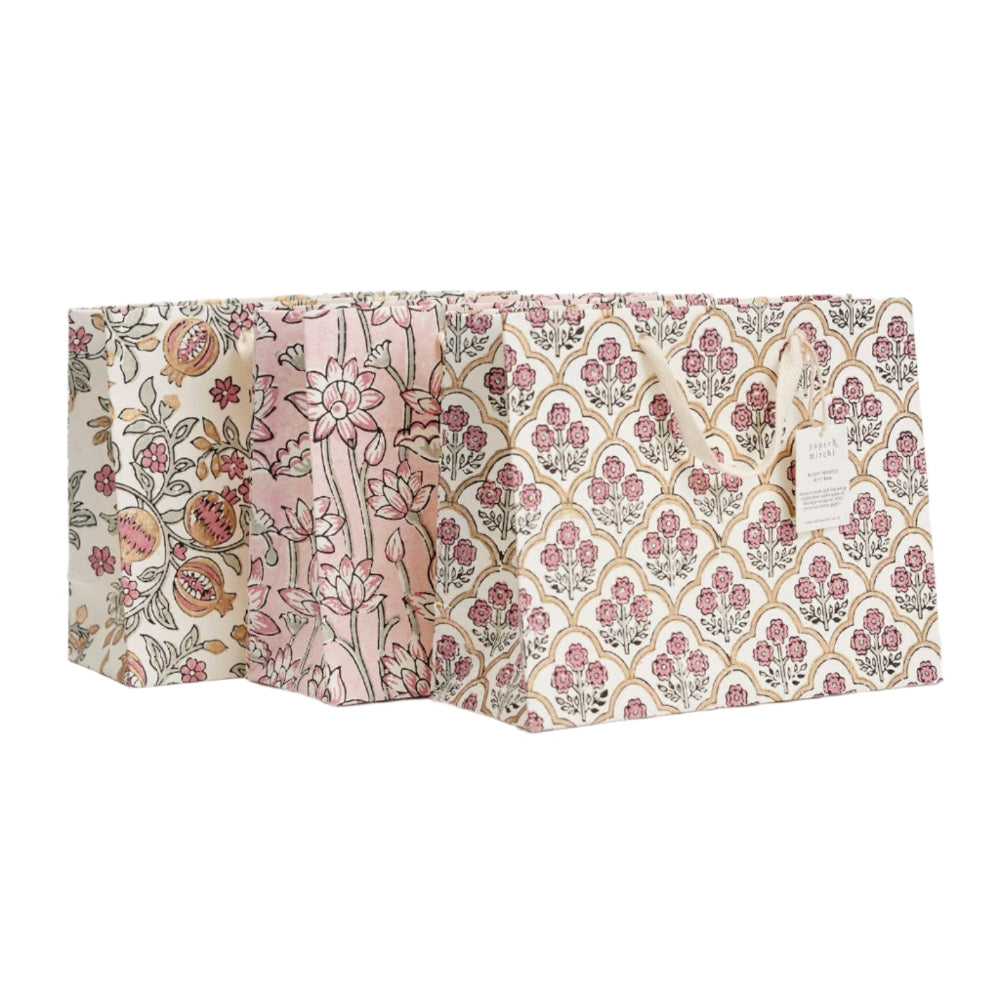 Hand Block Printed Gift Bags Pink Earth - Medium | Putti Fine Furnishings