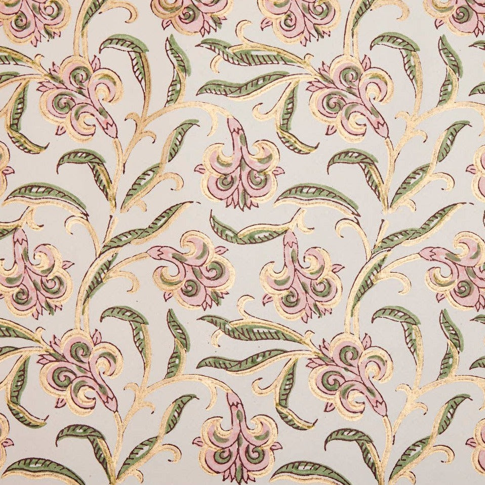 Hand Block Printed Gift Wrap Sheets - Iris Glitz Blush | Putti Fine Furnishings