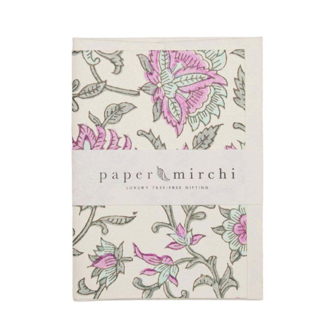 Hand Block Printed Greeting Card - Flora Teal | Putti Fine Furnishings