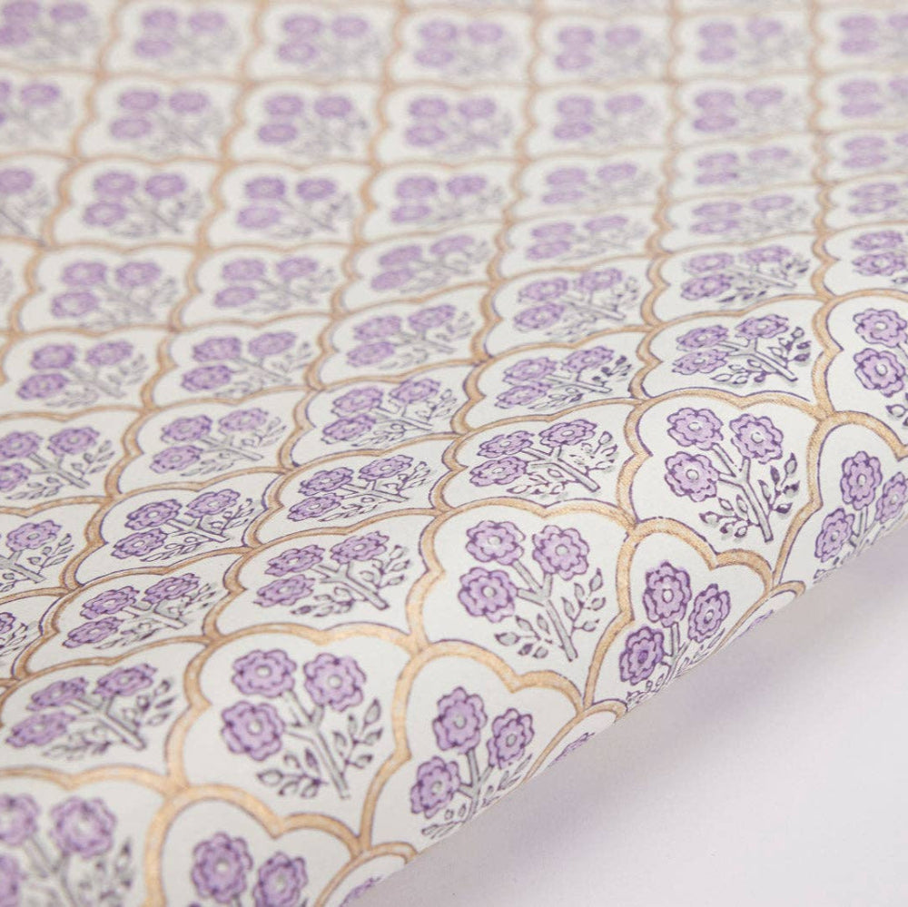 Hand Block Printed Wrapping Paper Sheet- Trellis Lavender | Putti Fine Furnishings