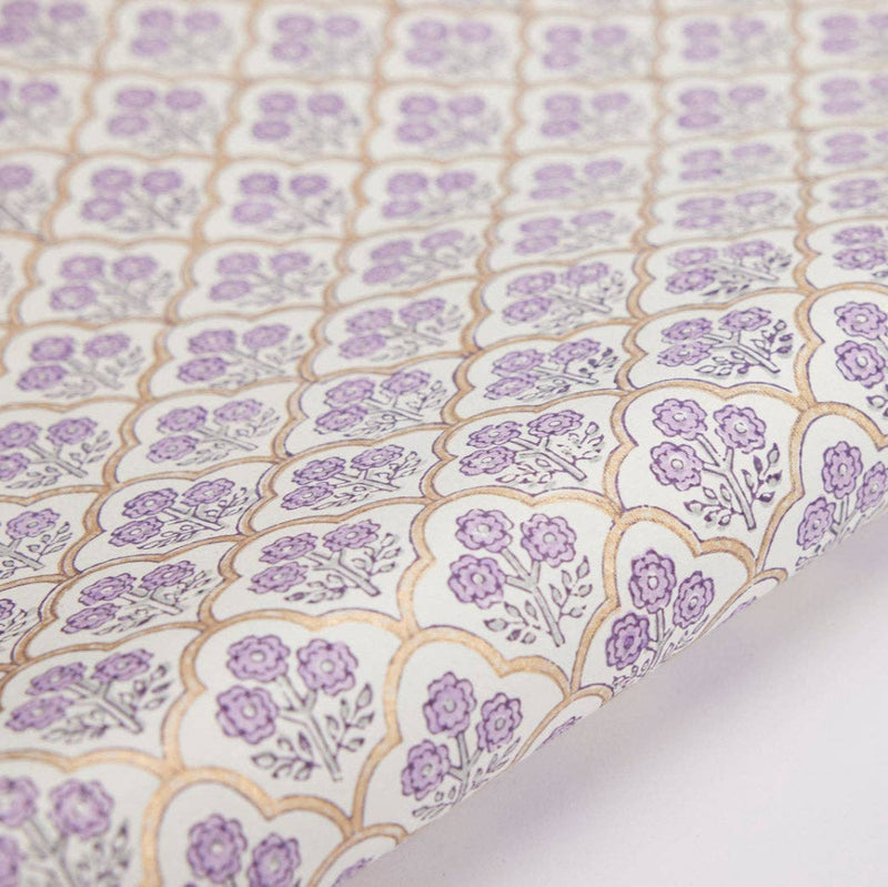 Hand Block Printed Wrapping Paper Sheet- Trellis Lavender | Putti Fine Furnishings