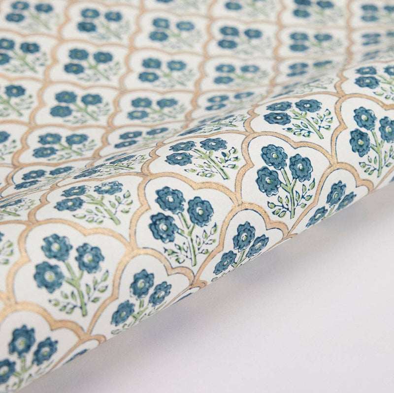 Hand Block Printed Wrapping Paper Sheets - Trellis Indigo