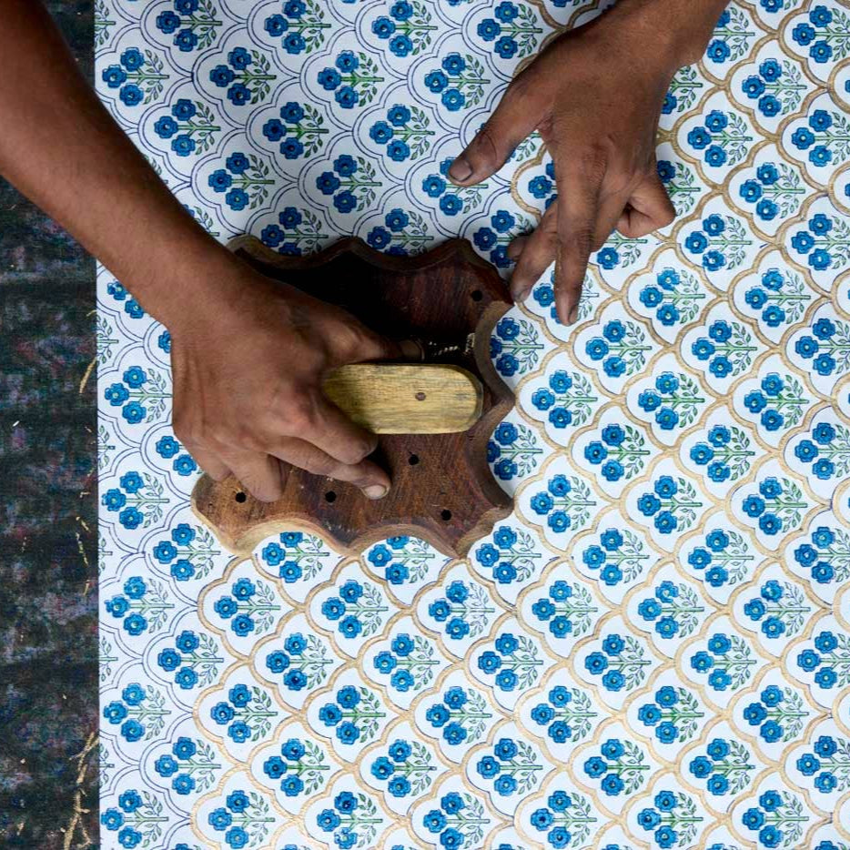 Hand Block Printed Wrapping Paper Sheets - Trellis Indigo | Putti