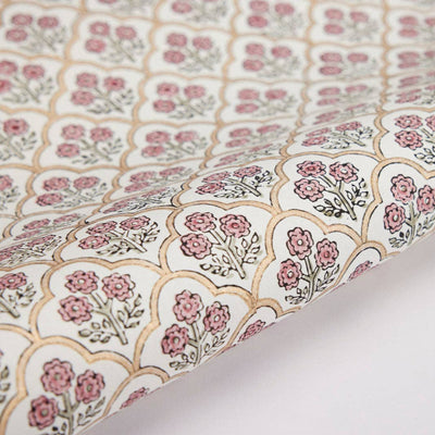 Hand Block Printed Wrapping Paper Sheets - Trellis Pink Earth | Putti