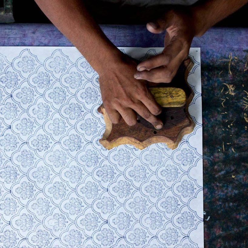 Hand Block Printed Wrapping Paper Sheets - Trellis Pink Earth | Putti