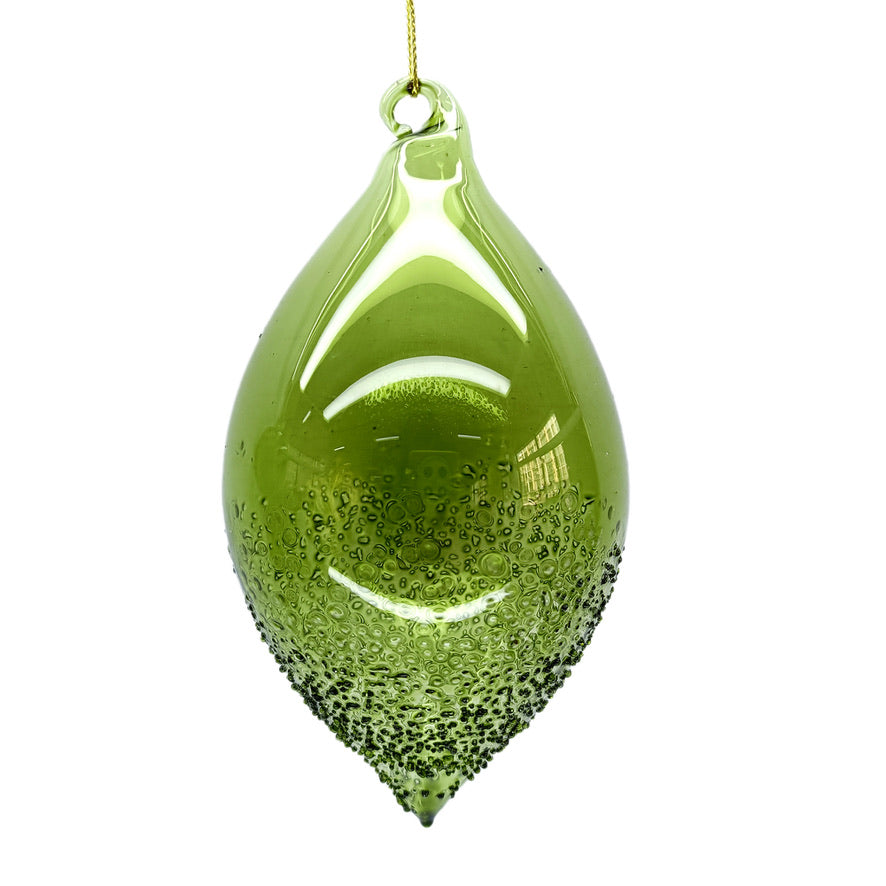 Handblown Green Glass Double Point Ornament | Putti Christmas Decotrations