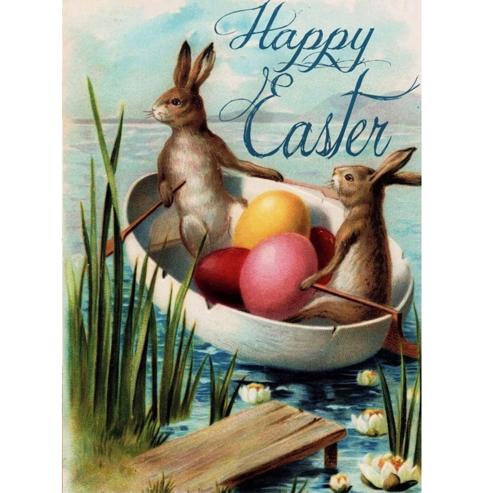 "Happy Easter" Bunnies in Boat Greeting Card | Putti