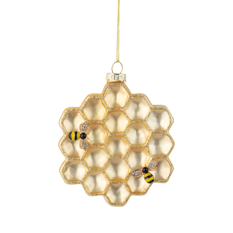 Honeycomb with Bees Glass Ornament | Putti Christmas