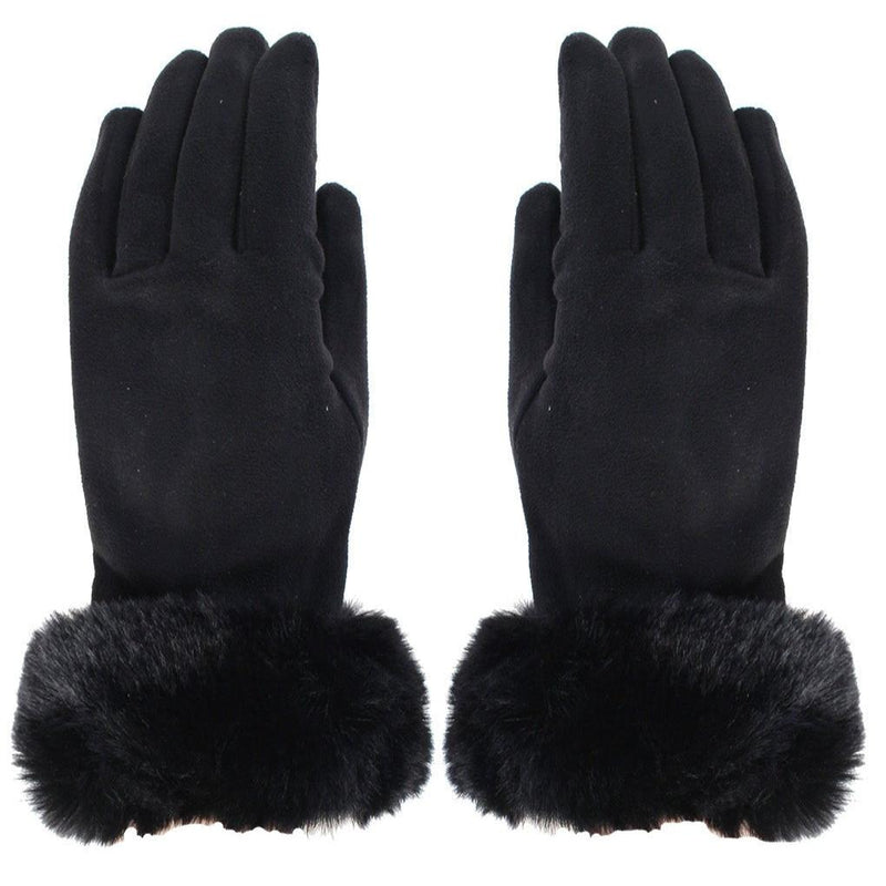 Fur Trimmed Ultra Suede Gloves - Black | Putti Fine Fashions