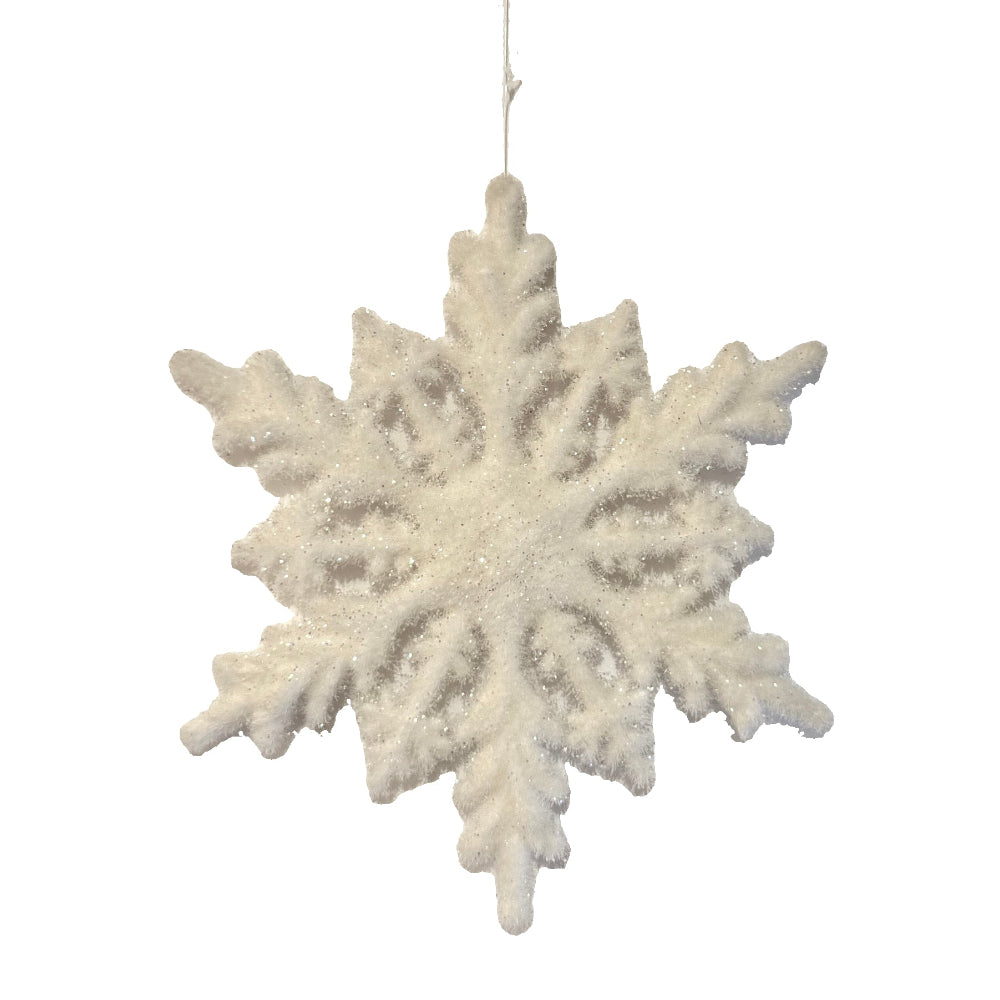 Off White Flocked Snowflake Ornament