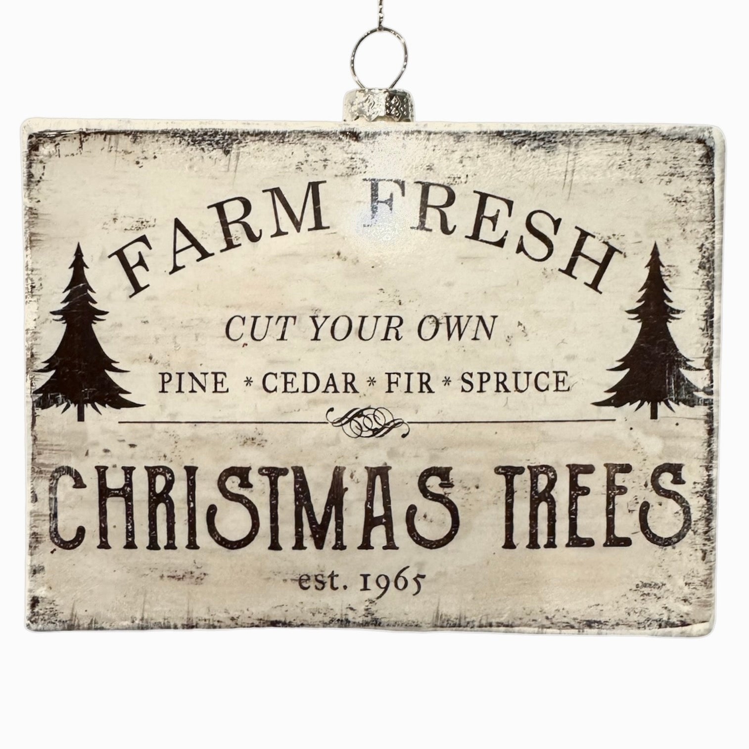 "Farm Fresh Christmas Trees" Glass Ornament
