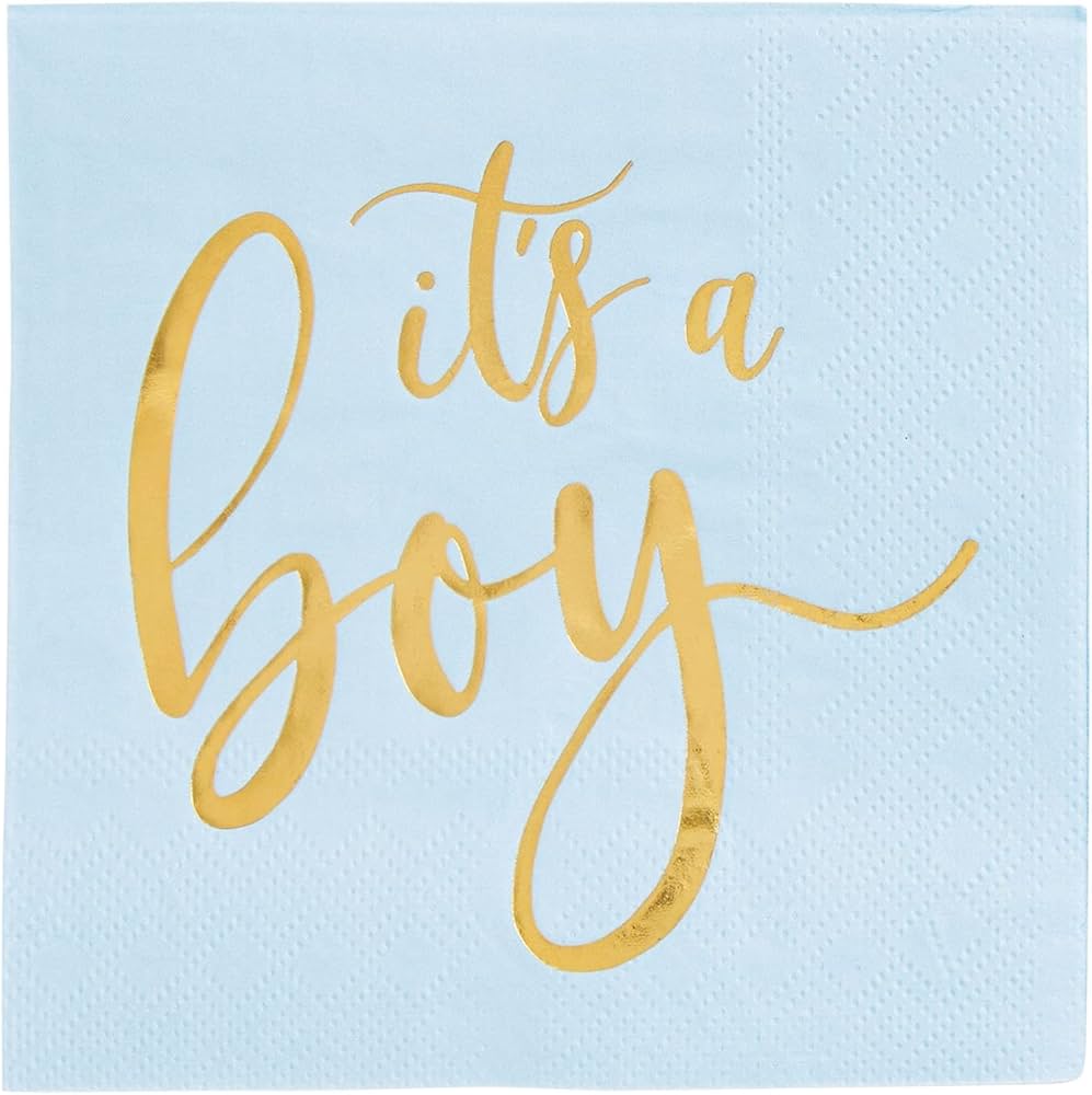"It's a Boy" Gold Foil Pink Cocktail Napkins | Putti Celebrations