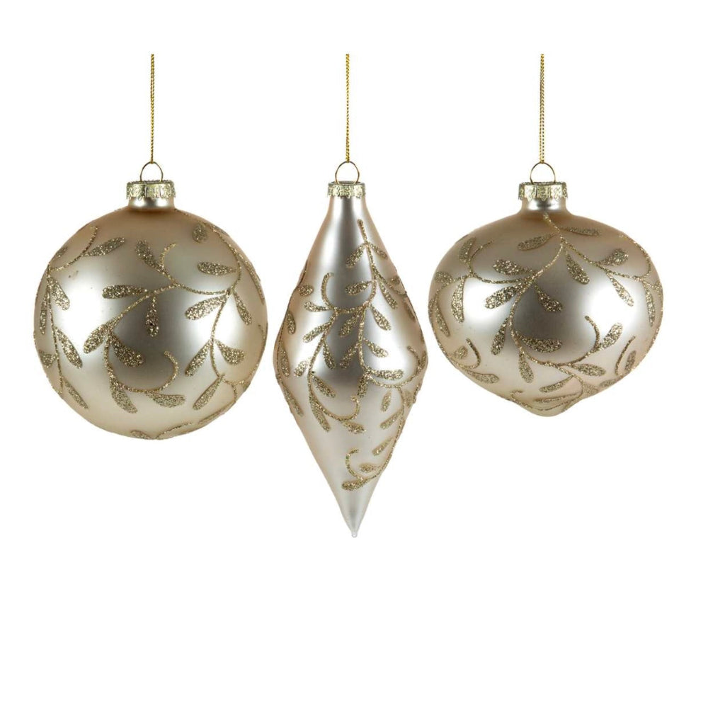 Ivory with Glitter Glass Ball Ornament | Putti Christmas Decorations