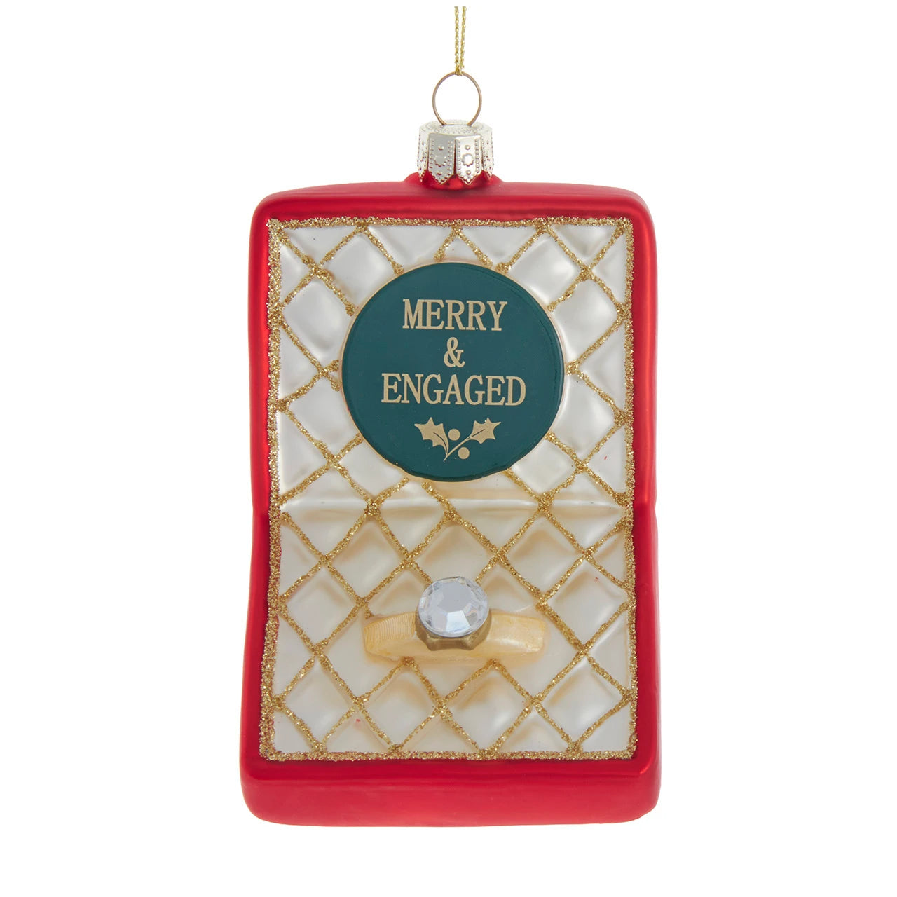 Merry & Engaged" Ring Box Glass Ornament