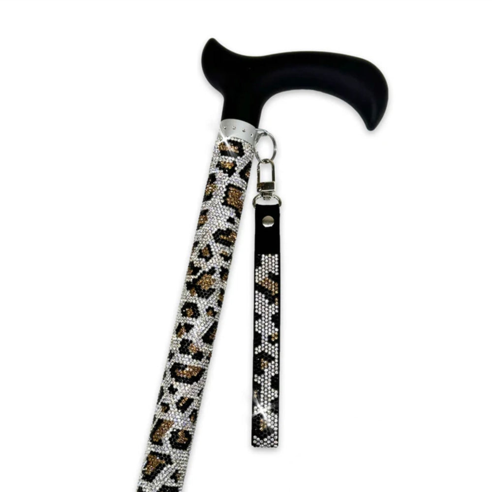 Jacqueline Kent "Sugar Cane" Silver Leopard Crystal Adjustable Medical Cane | Putti