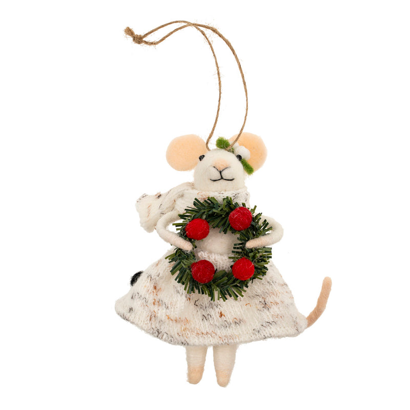 "Jolly Julia" Felted Mouse Ornament | Putti Christmas Decorations