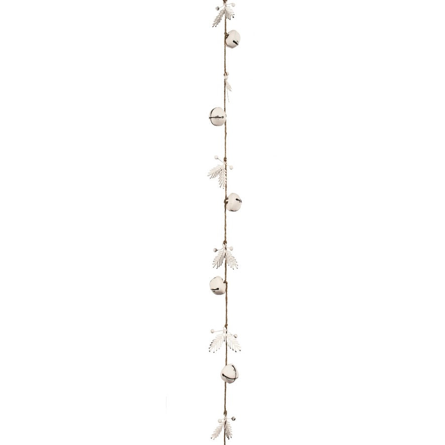 Jute Garland with White Jingle Bells and Metal Sprigs | Putti Christmas Decorations