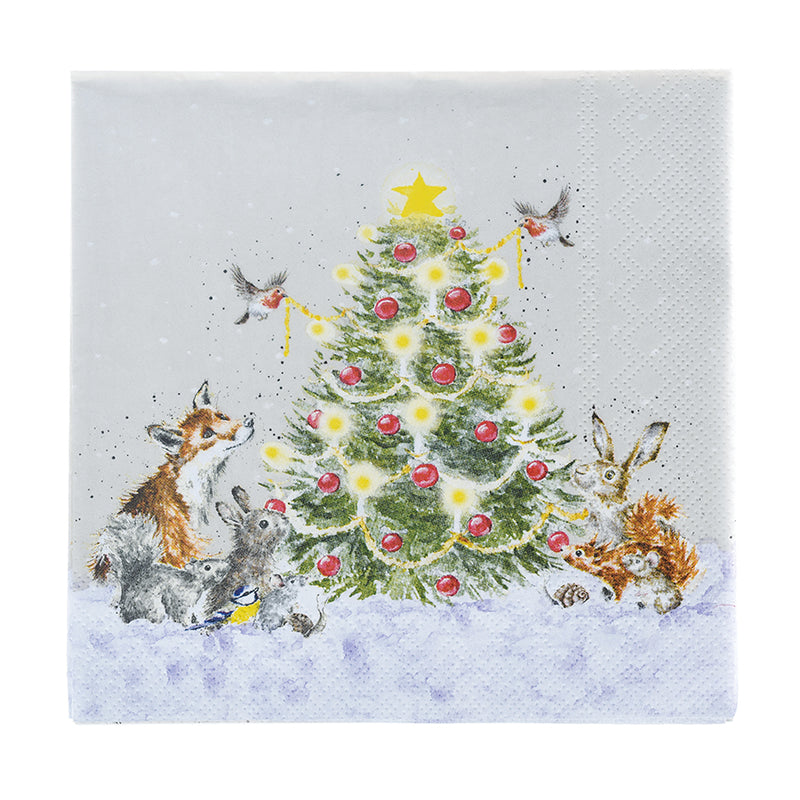 Oh Christmas Tree' Woodland Animals Lunch Napkin | Putti Fine Furnishings
