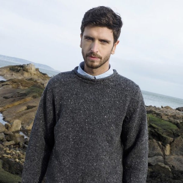 Donegal Men Curl Neck Sweater - Charcoal