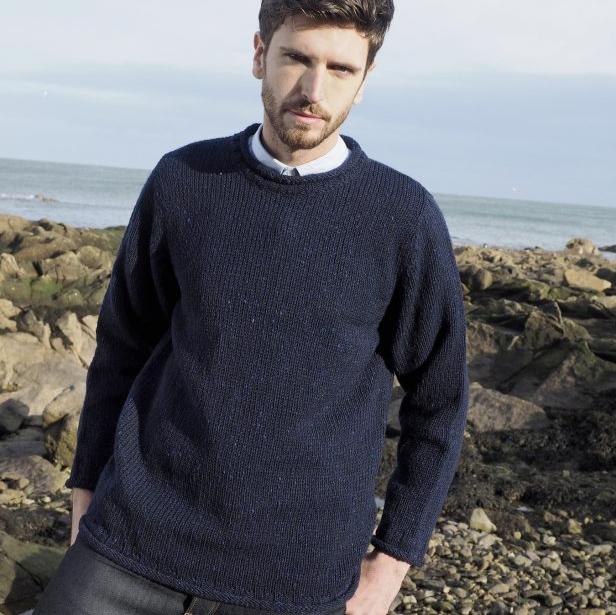 Donegal Men Curl Neck Sweater - Navy