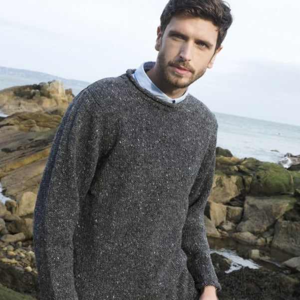 Donegal Men Curl Neck Sweater - Charcoal