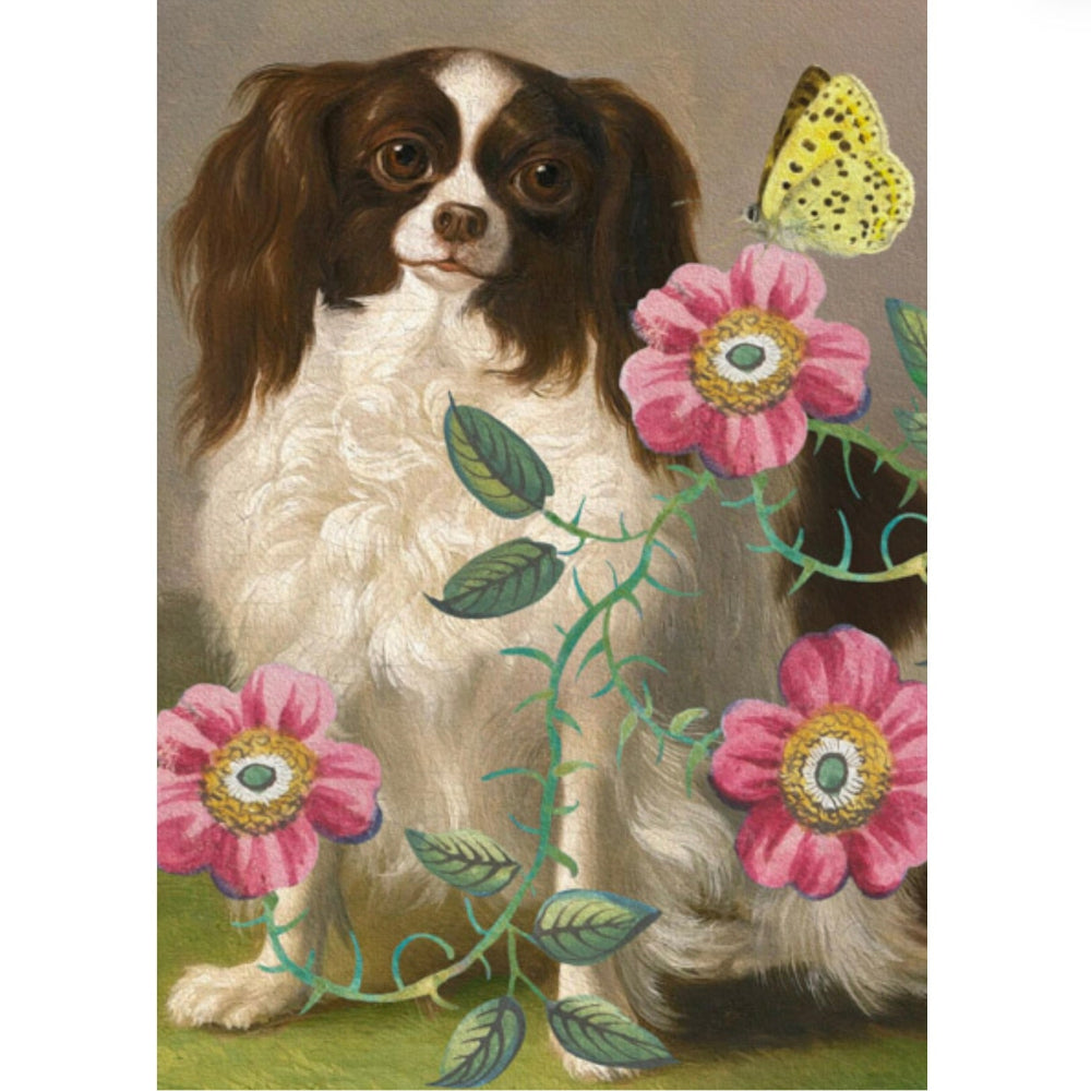 King Charles Dog with Wild Rose Greeting Card | Putti Fine Furnishings