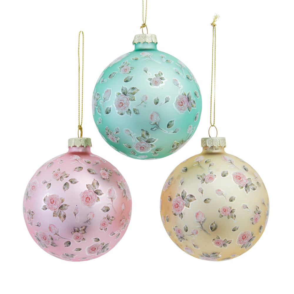 Kurt Adler Glass Floral Decal Ball Ornament | Putti Christmas