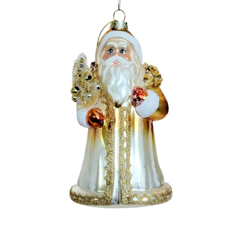 Kurt Adler Gold Ombre Santa with Tree Glass Ornament | Putti Christmas Decorations