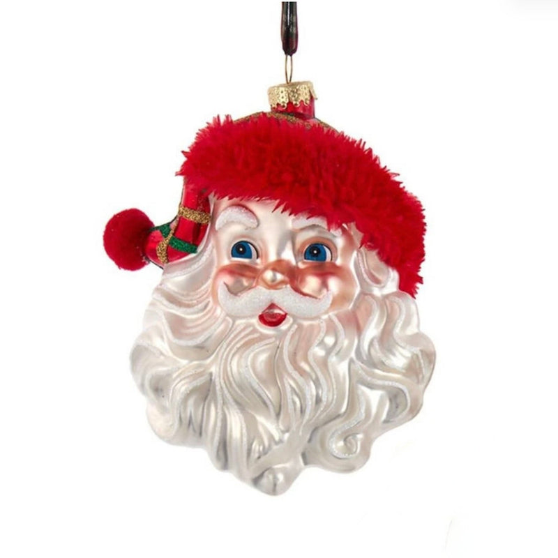 Kurt Adler Red Plaid Santa Head Glass Ornament | Putti Christmas