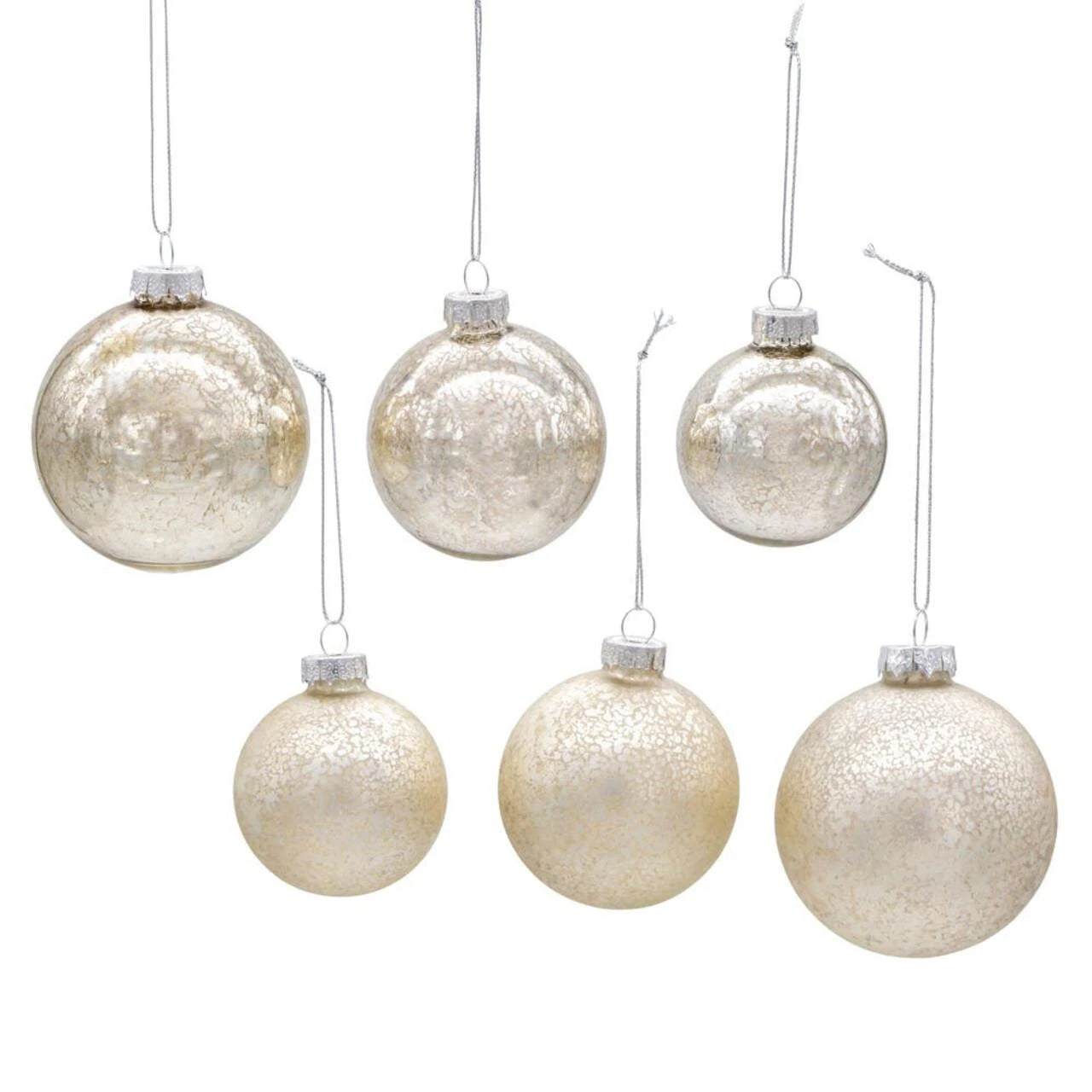 Kurt Adler Shiny and Matte Silver Mercury Ornaments | Putti Christmas Decorations
